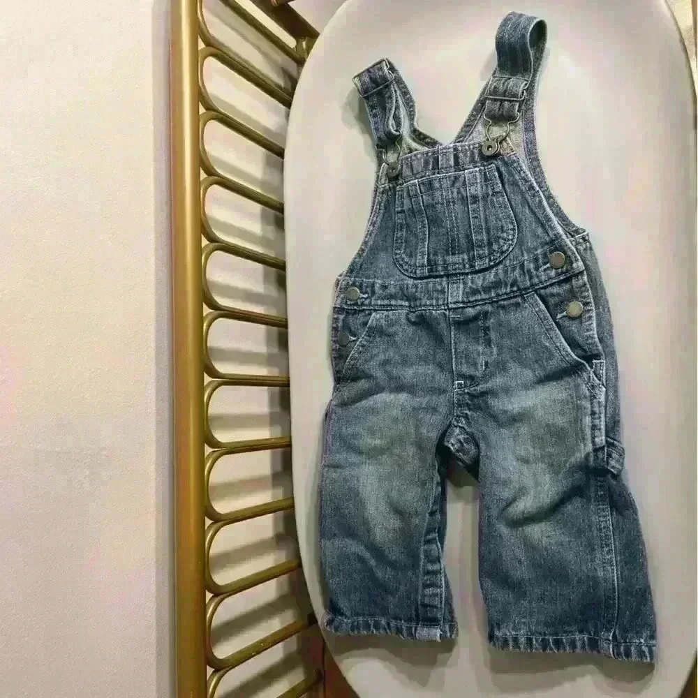 100% cotton toddler boy carpenter denim overalls bibs no flaws size 12 m…
